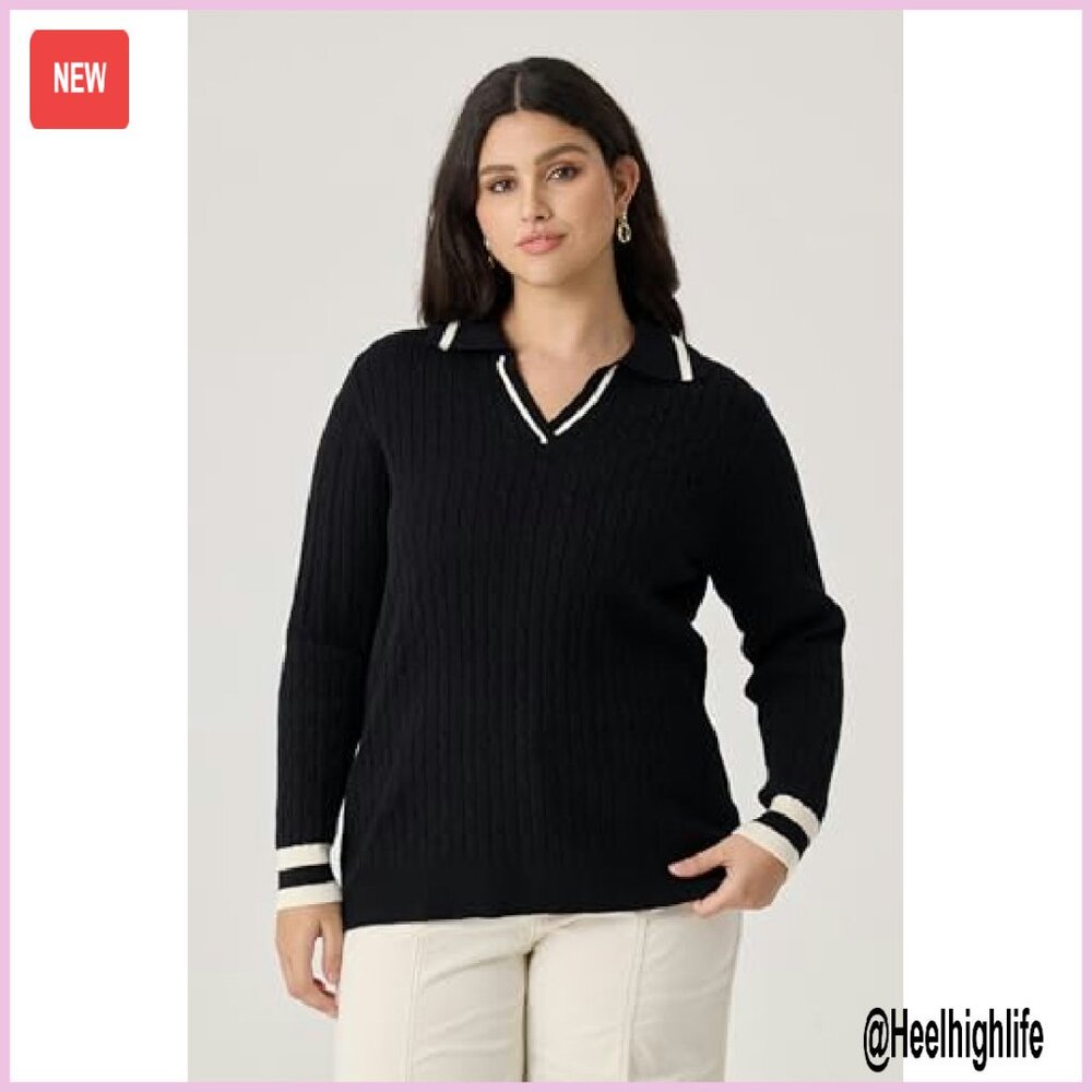 Plus Size Long Sleeve Pullover V-Neck Sweater Sof… - image 3